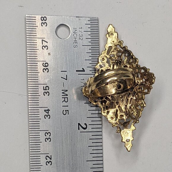 Ornate Goth Victorian Ring Marbled Stone Gold Green White Renaissance Statement - Picture 8 of 8